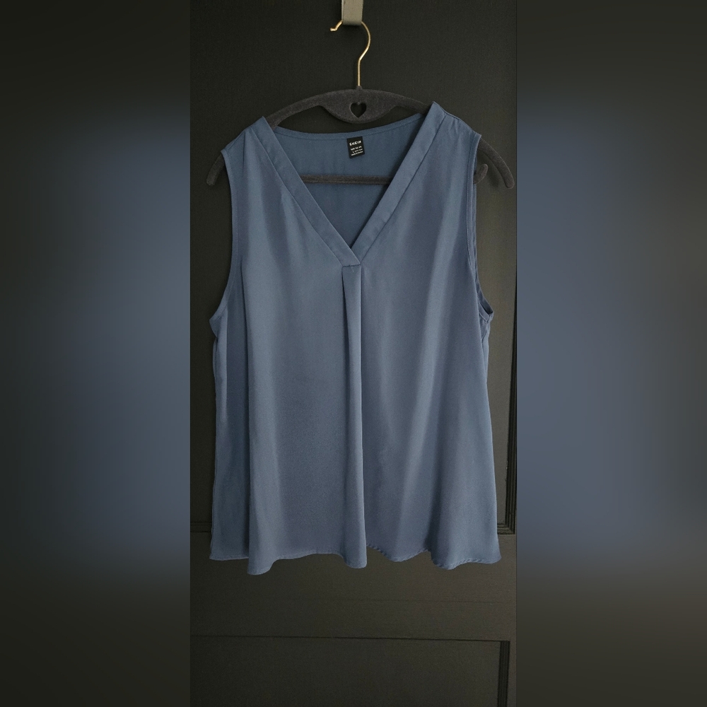 Sleeveless V-Neck Top in Soft Blue